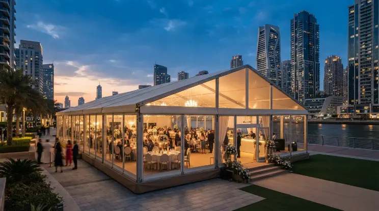 Branded corporate marquee interior in Business Bay