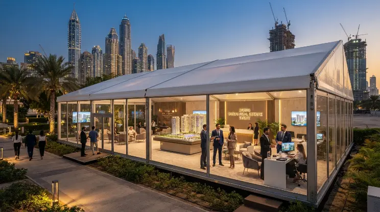 Large-span gala marquee interior in Meydan Dubai