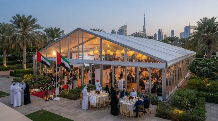 National Day marquee styling in UAE flag colours in Dubai